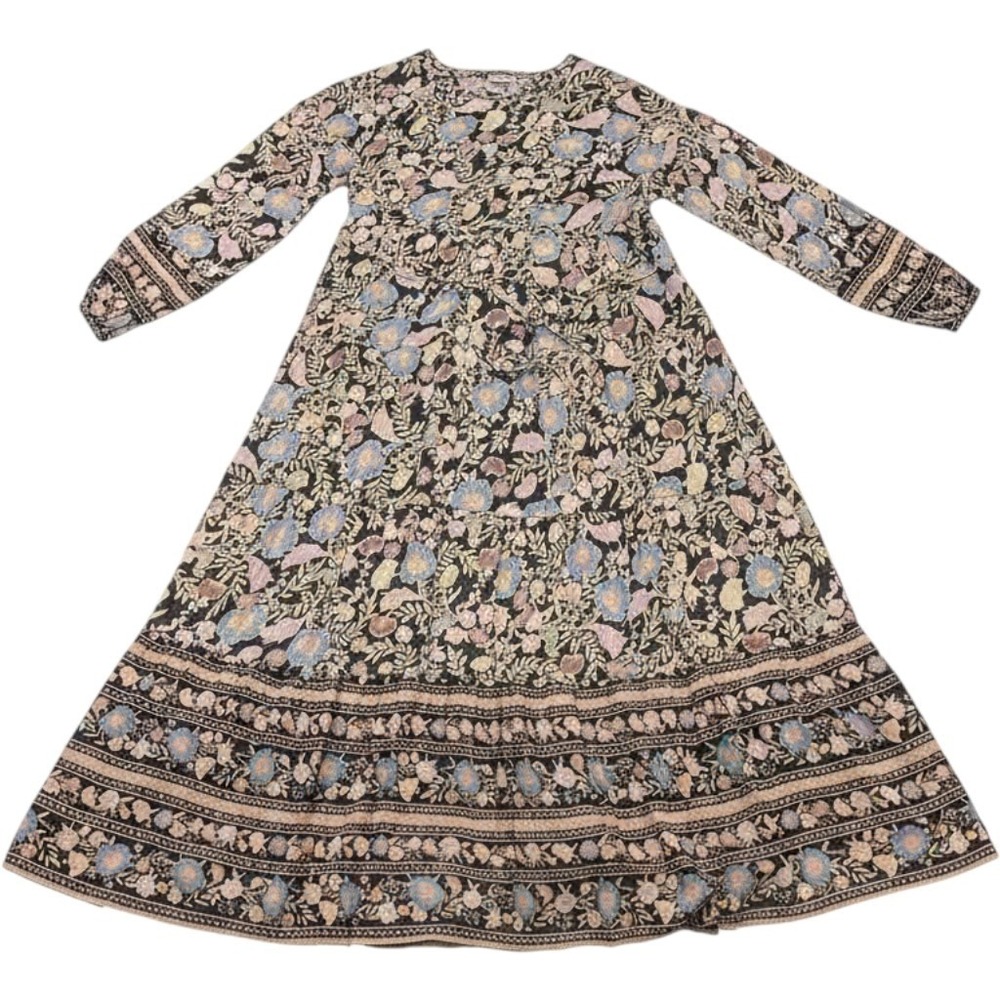 Billabong Dress Gray Floral Tiered Adore You Maxi S Semi Sheer Boho Coastal